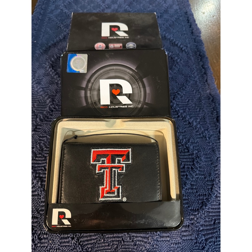 Rico Industries Texas Tech Red Raiders Black Leather Bifold Wallet in Gift Tin